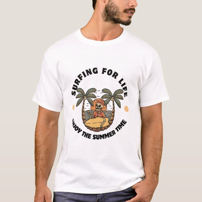 Surfen für Life Skeleton Beach Design T-Shirt (Vorderseite)