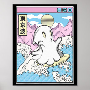 Surfen Geist in japanischen Wellen Anime Kawaii Va Poster
