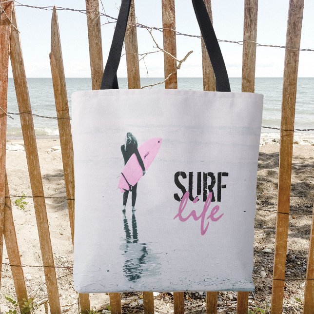 Surfen Girl Pink Surfbrett Surfen Kunst Tasche (Von Creator hochgeladen)