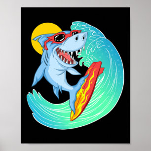 Surfen Hai Niedliches Meerestier Ozean Kreatur Erw Poster