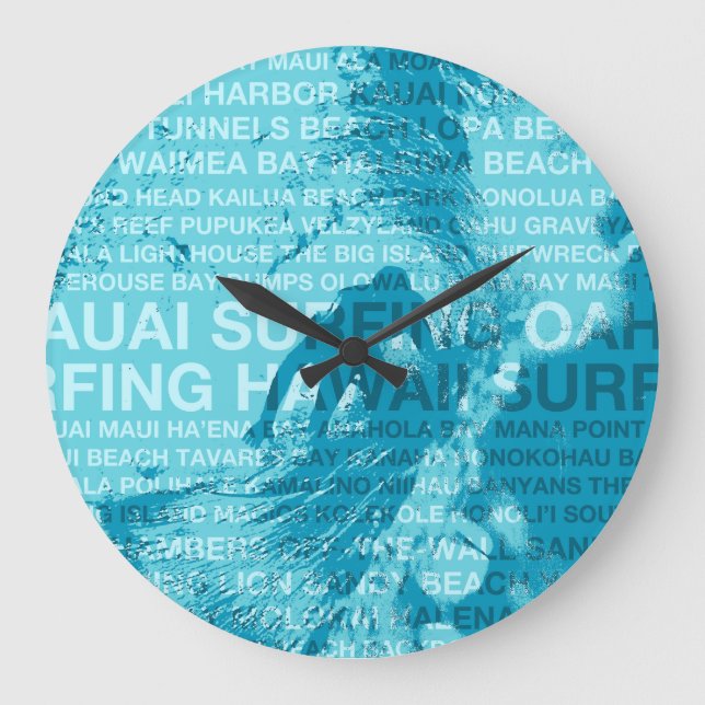 Surfen Hawaii Green Room Hawaiian Clock Große Wanduhr (Vorderseite)