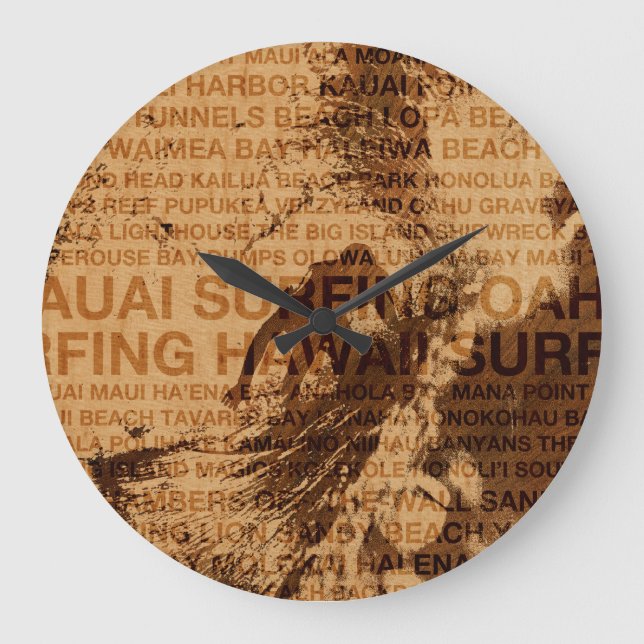 Surfen Hawaii Green Room Imitate Holzuhr Große Wanduhr (Vorderseite)