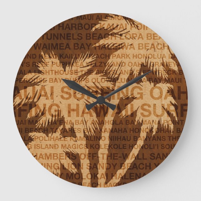 Surfen Hawaii Palm Trees Imitate Holzuhr Große Wanduhr (Vorderseite)