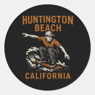 Surfen Huntington Beach Kalifornien Vintage Herren Runder Aufkleber