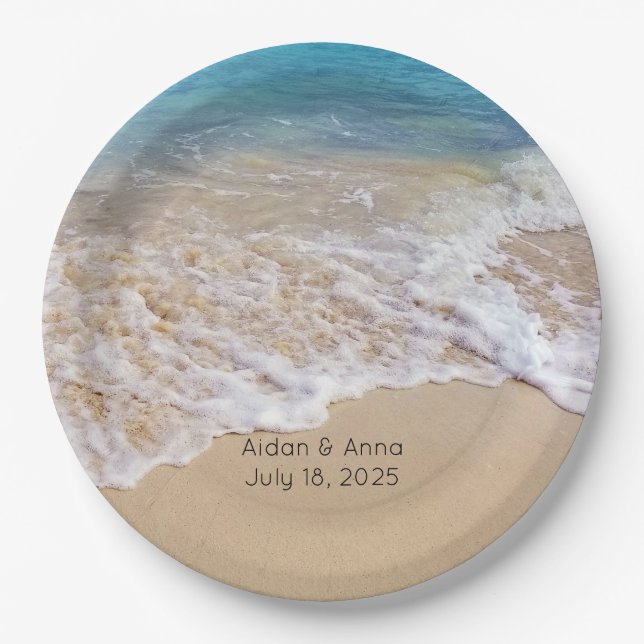 Surfen im Meer und Hochzeiten am Strand Pappteller (Vorderseite)