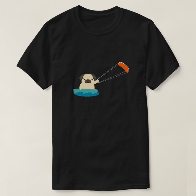 Surfen im Mops Surfbrett T-Shirt (Design vorne)