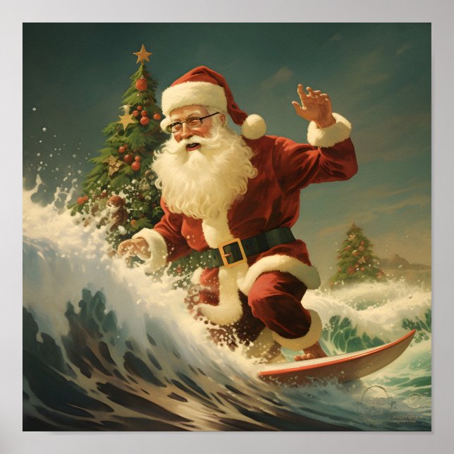 Surfen im Santa Claus Holiday-Poster Poster (Vorne)