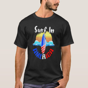 Surfen in Amerika Surfbrett-Staaten Flag Surfing T-Shirt