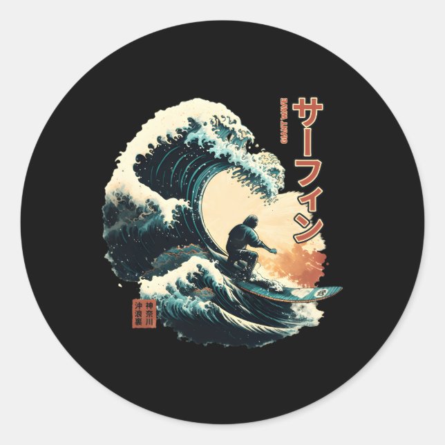 Surfen in der großen Welle von Kanagawa Surfer Runder Aufkleber (Vorderseite)