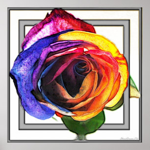 Surfen in der Regenbogen-Rose Poster