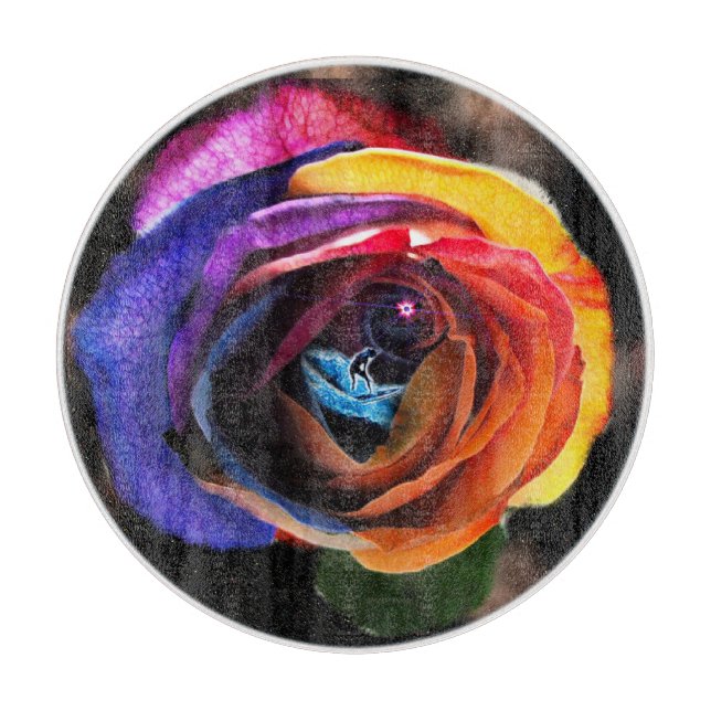 Surfen in der Regenbogen-Rose Schneidebrett (Vorderseite)