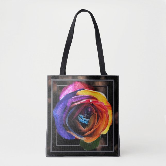 Surfen in der Regenbogen-Rose Tasche (Vorderseite)