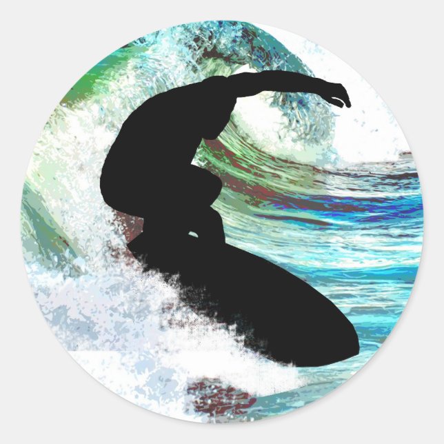 Surfen in der Wellenbrecherwelle Runder Aufkleber (Vorderseite)