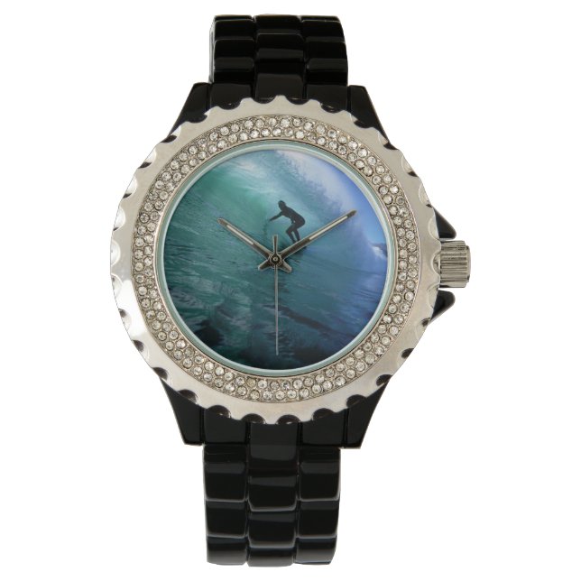 Surfen in einer grünen Welle Armbanduhr (Vorderseite)