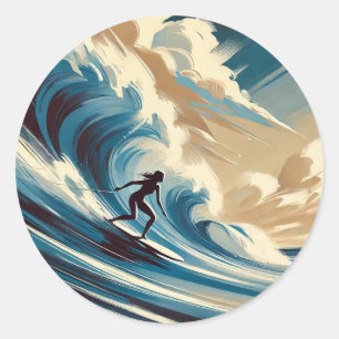 Surfen in Mavericks Runder Aufkleber