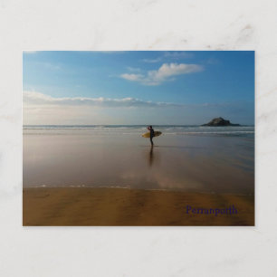 Surfen in Perranporth Beach Cornwall England Postkarte