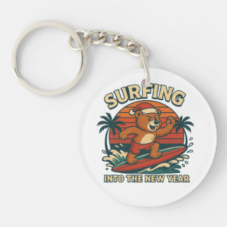 Surfen ins neue Jahr - Retro 80er Jahre Vintage-Bä Schlüsselanhänger