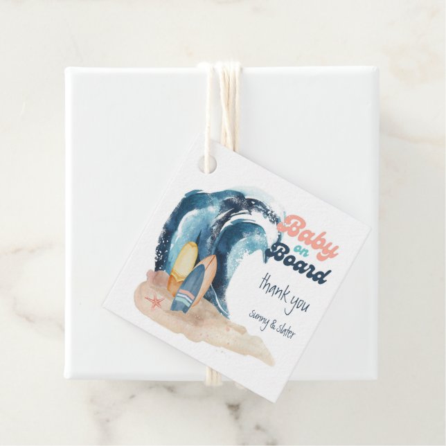 Surfen ist auf | Baby an Bord Beach Baby Dusche Geschenkanhänger (Beispiel)