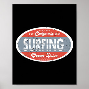 Surfen Kalifornien Ozean 1985 Strand Sommer Retro  Poster