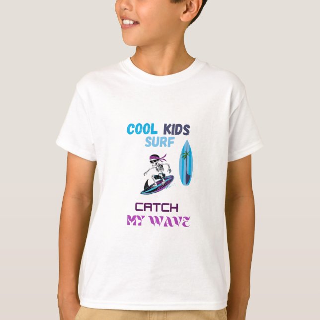 Surfen Kinder Shirt Cool Skelett auf Surfbrett (Vorderseite)