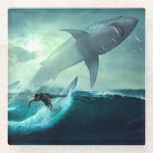 Surfen mit Haien Glasuntersetzer