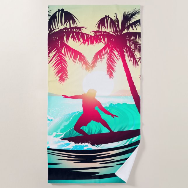 Surfen mit Palmen Strandtuch (Vorderseite)