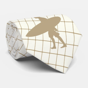 Surfen mit Surfbrett auf Tan Karo Necktie Krawatte