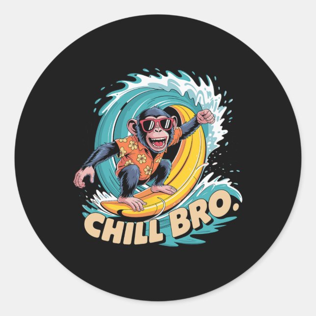 Surfen Monkey Cool Vibes  Runder Aufkleber (Vorderseite)