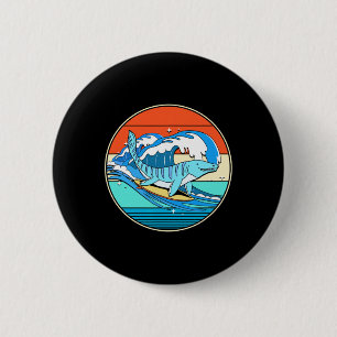 Surfen Mosasaurus Dino Retro Aquatischer Dinosauri Button