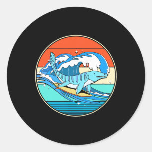Surfen Mosasaurus Dino Retro Aquatischer Dinosauri Runder Aufkleber