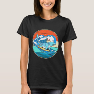 Surfen Mosasaurus Dino Retro Aquatischer Dinosauri T-Shirt