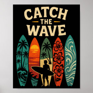 Surfen Ozean Sommer Strand Wellen Surfbrett Poster
