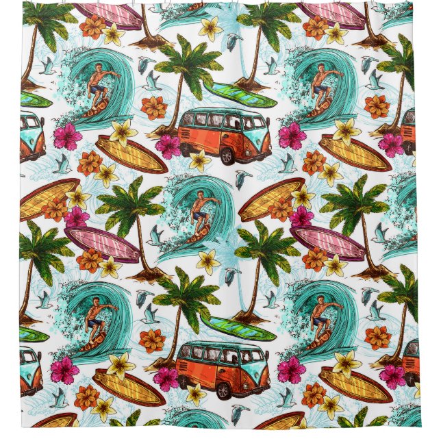 Surfen/Retro van Duschvorhang (Vorderseite)