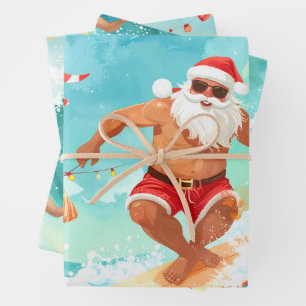 Surfen Santa Claus Geschenkpapier Set