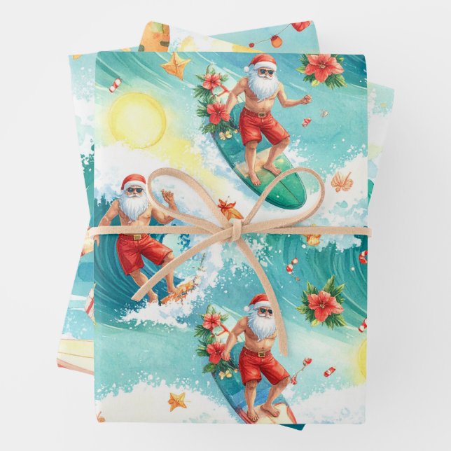 Surfen Santa Claus  Geschenkpapier Set (Beispiel)