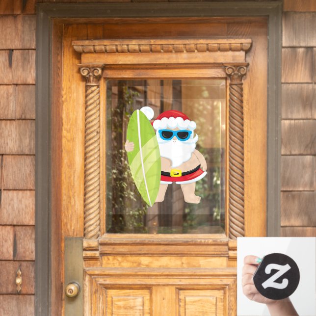 Surfen Santa hawaiianisches Weihnachtsfest Fensteraufkleber (Haustür)