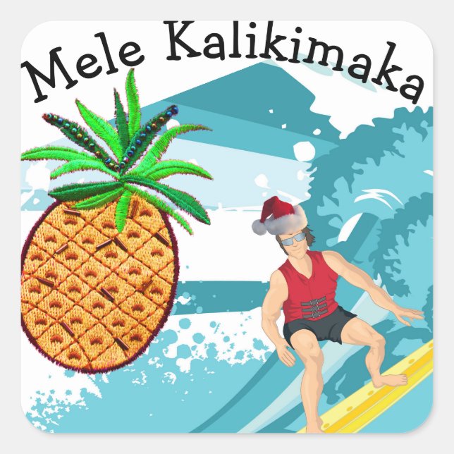Surfen Santa Mele Kalikimaka Ananas Quadratischer Aufkleber (Vorderseite)