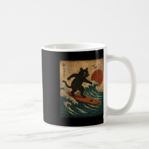Surfen Schwarze Katze Japanischer Kunststil Abgenu Kaffeetasse