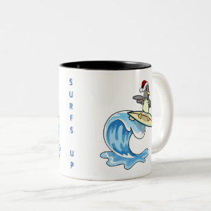 Surfen Seagull mit Weihnachtsmannmütze Zweifarbige Tasse