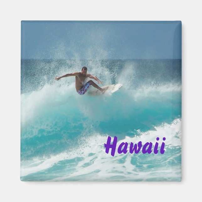 Surfen Sie auf einem großen Wellentextmagnet Magnet (Vorne)