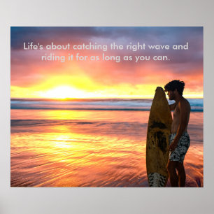 Surfen Sie auf Sunrise Beach mit Slogan Poster