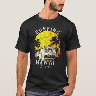 Surfen Sie den Wave Palm Tree surfen Hawaii T-Shirt