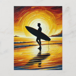 Surfen Sie im Sunset am Strand Postkarte
