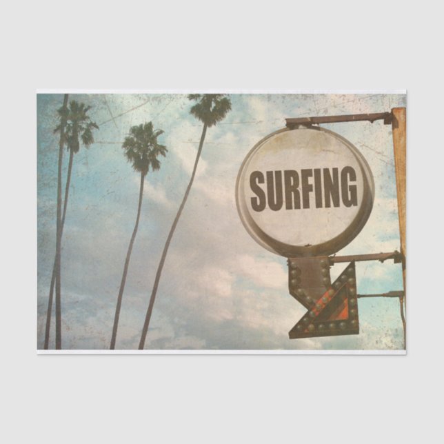 Surfen signiert Retro Beach Decoupage Papier (Vorderseite)