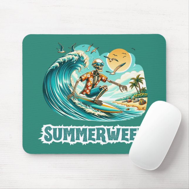 Surfen Skeleton Summerween Beach Vibes Mousepad (Mit Mouse)