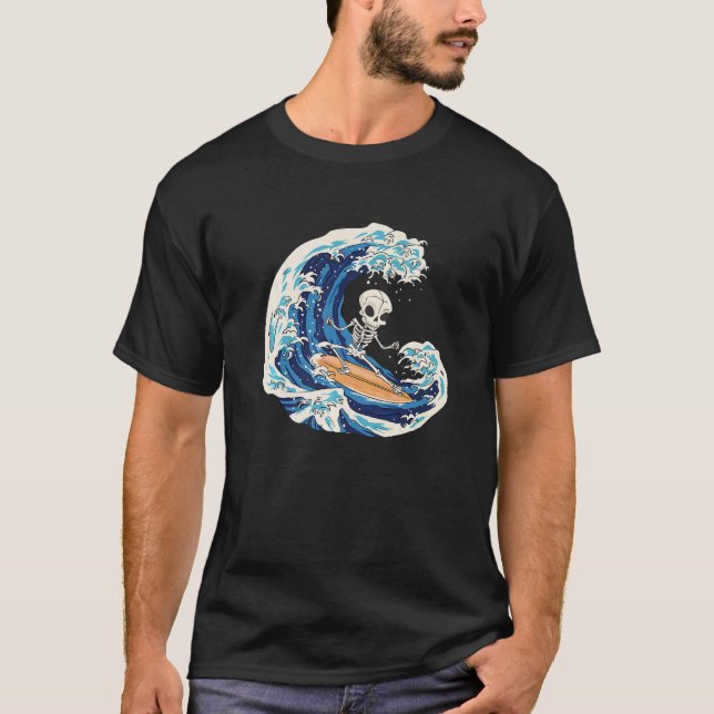 Surfen Skeleton Surfer Wave Skull Surfing Sk T-Shirt (Vorderseite)
