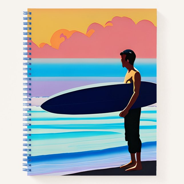Surfen Stehend am Strand im Sunset Journal Notizbuch (Vorderseite)