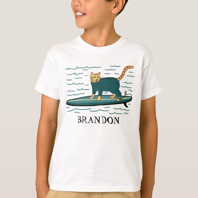 Surfen Tabby Cat Niedliche KUNDEN IT T-Shirt (Vorderseite)