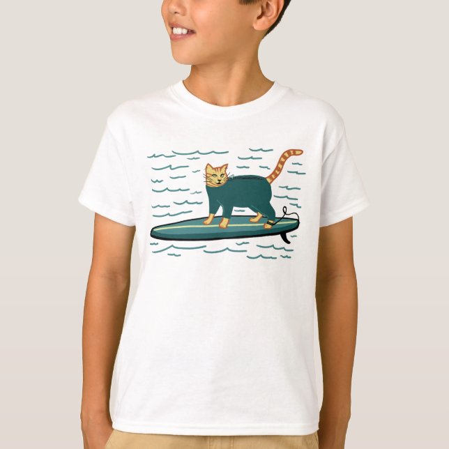 Surfen Tabby Katze Niedlich T-Shirt (Vorderseite)