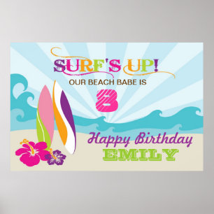 Surfen und Beach Themed Geburtstagsbanner Poster